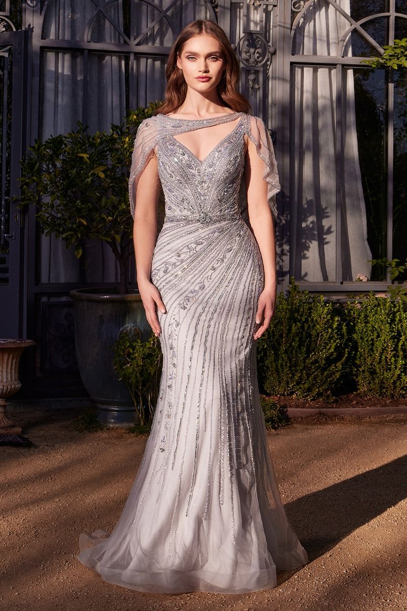 Beaded V-Neckline Sheath Gown by Andrea and Leo A1443 - Special Occasion