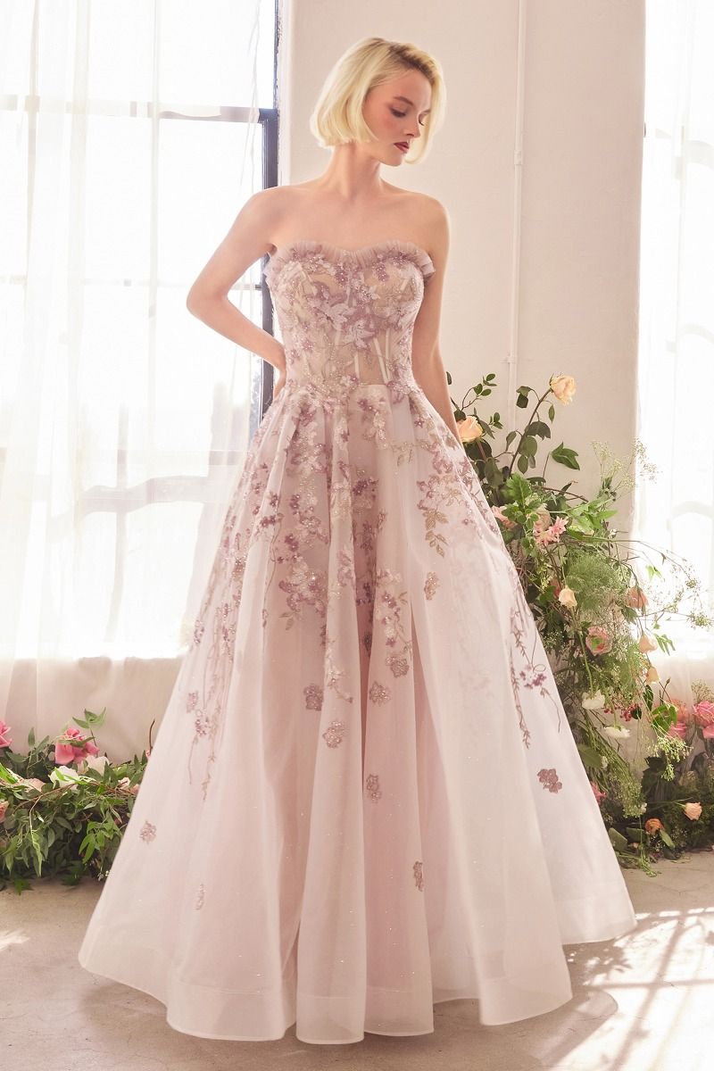 Strapless Embroidery A-Line Corset Gown by Andrea and Leo A1455 - Special Occasion