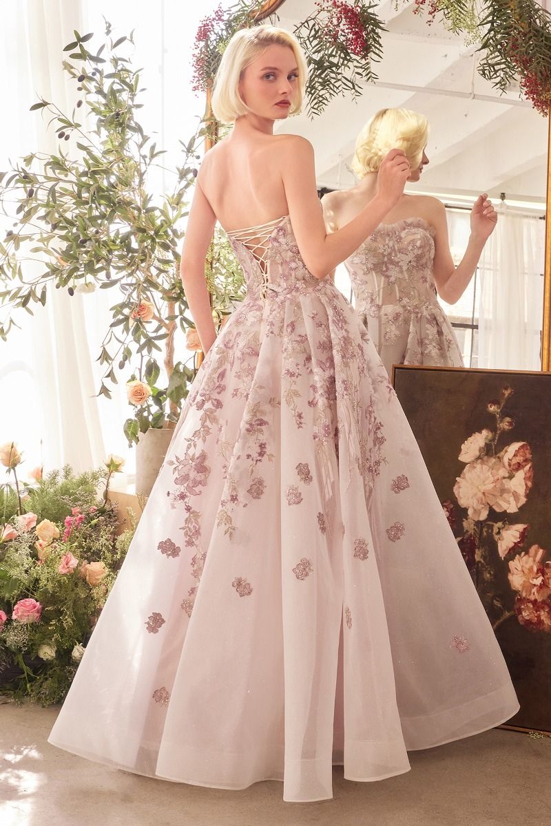 Strapless Embroidery A-Line Corset Gown by Andrea and Leo A1455