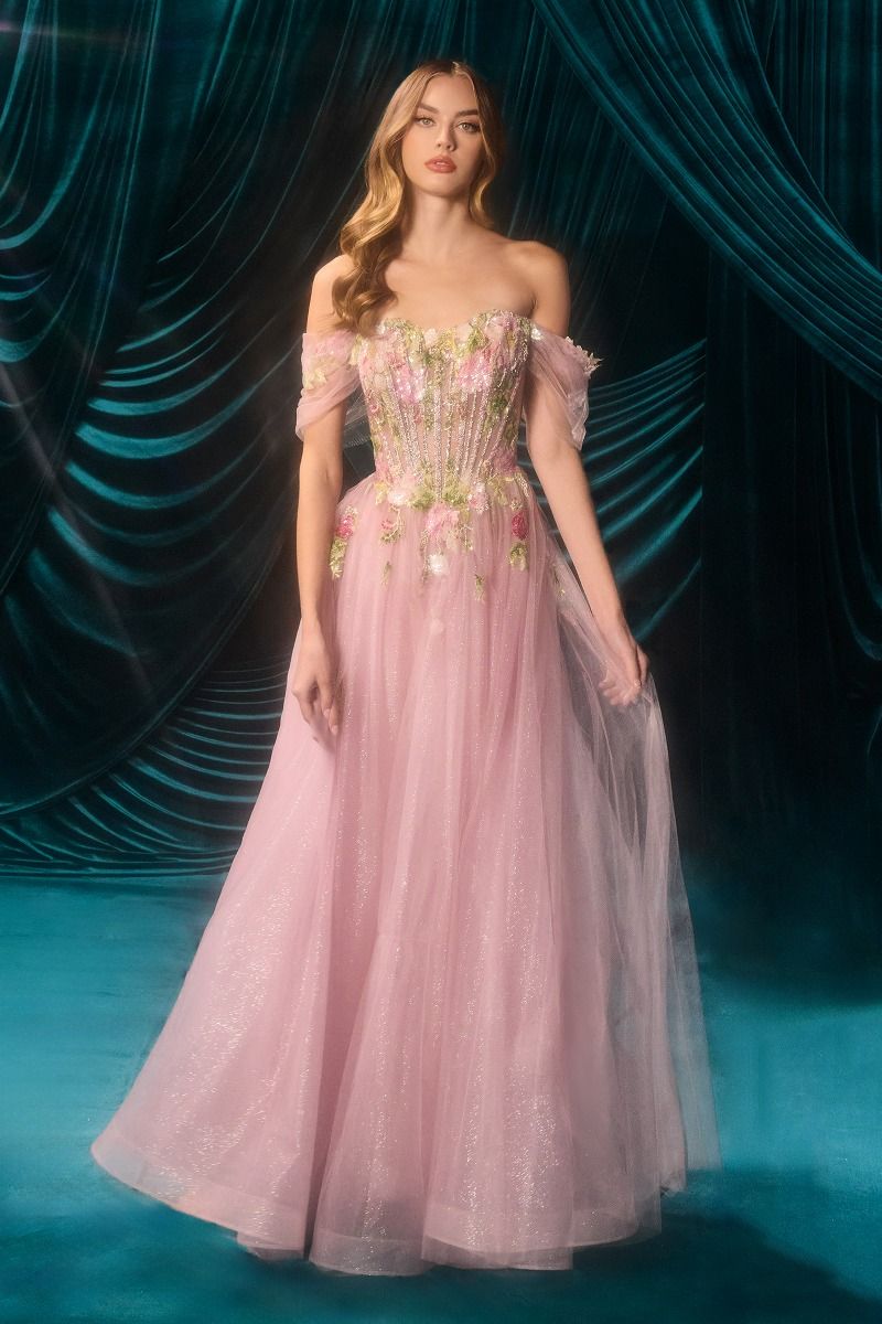 3D Floral Embroidery A-Line Gown by Andrea and Leo A1479 - Special Occasion