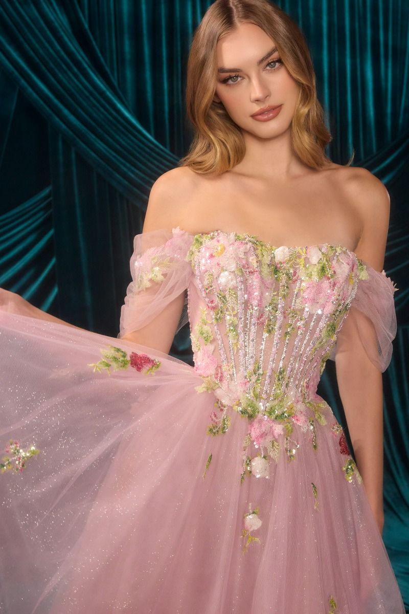 3D Floral Embroidery A-Line Gown by Andrea and Leo A1479 - Special Occasion