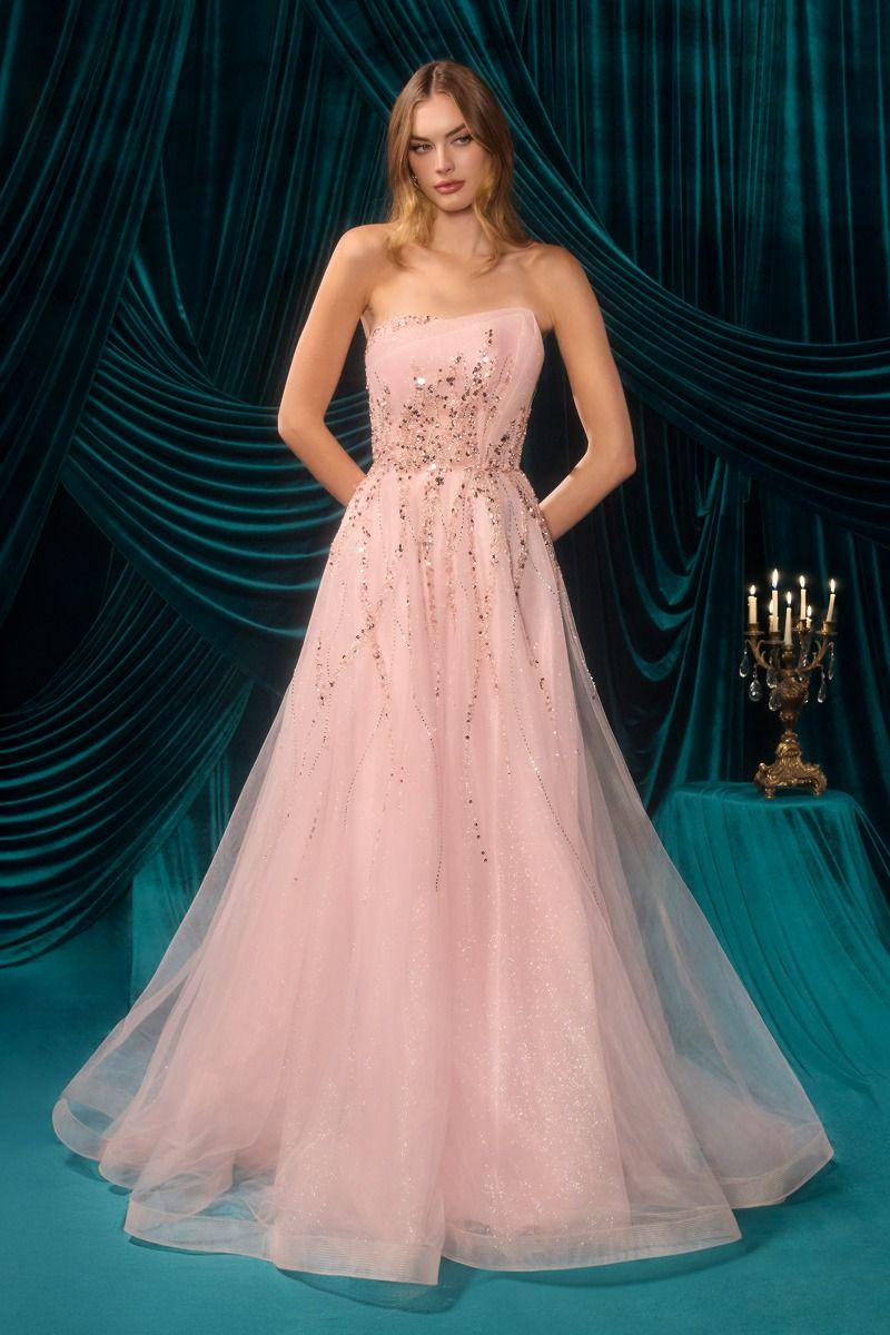 Strapless Soft Floral A-Line Gown by Andrea and Leo A1491 - Special Occasion