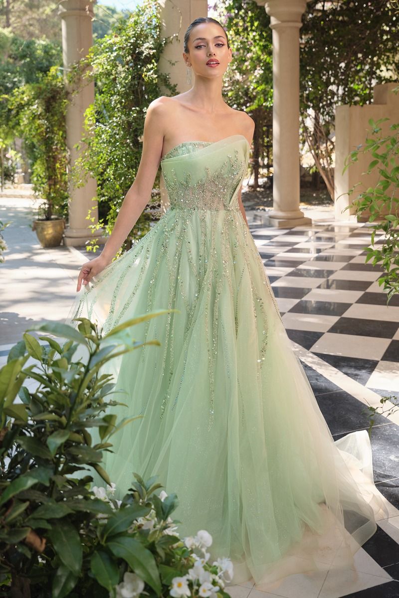 Strapless Soft Floral A-Line Gown by Andrea and Leo A1491 - Special Occasion