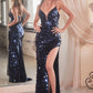 Fitted Paillette V-Neckline Leg Slit Gown By Ladivine B1141 - Women Evening Formal Gown - Special Occasion