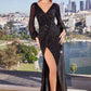 Sequin Long Sleeve V-Neckline Gown by Cinderella Divine B8422 - Special Occasion