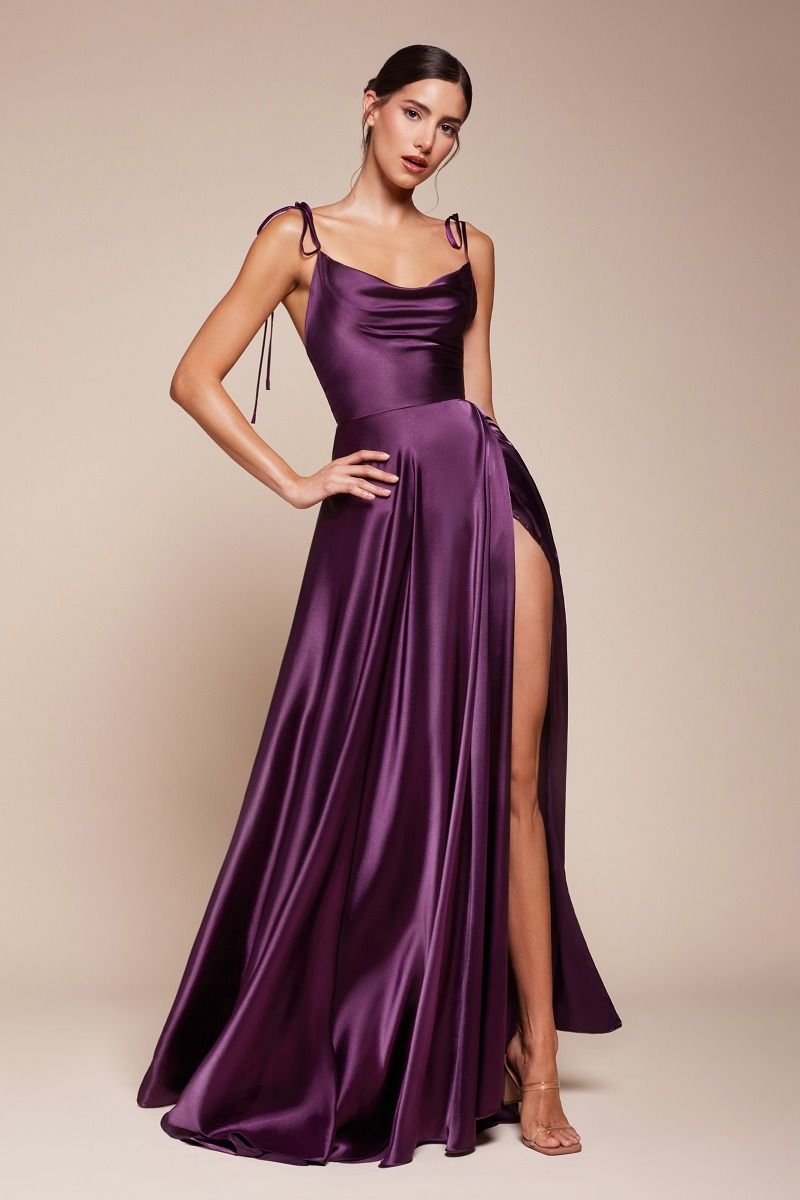Ladivine BD104 - Satin Cowl Neck Affordable Prom Gown M / Eggplant