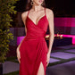 Gathered Stretch Satin Leg Silt Gown By Astee BD4002 - Women Evening Formal Gown - Special Occasion