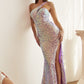 One Shoulder Sequin with Slit Gown By Ladivine C140 - Women Evening Formal Gown - Special Occasion