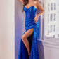 Strapless Sequin Bodice Leg Slit Gown by Cinderella Divine C146 - Special Occasion