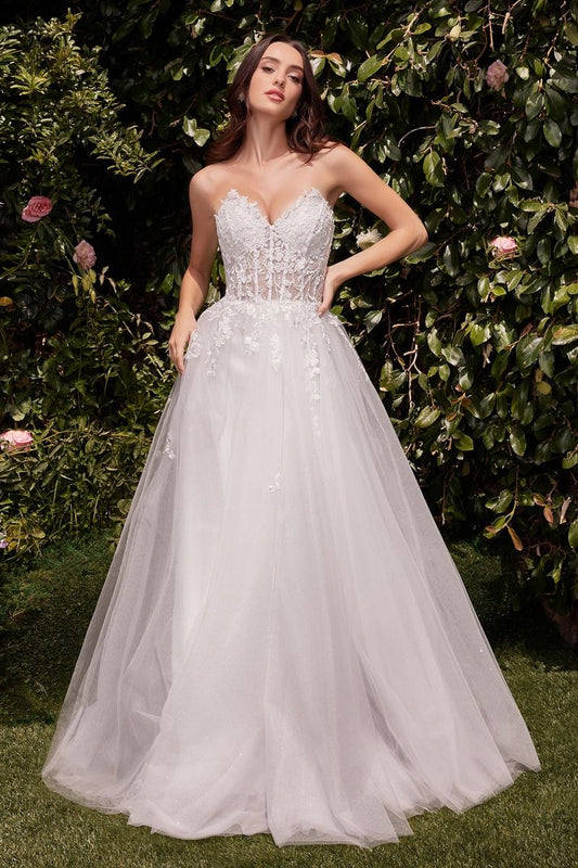 Strapless A-Line Lace & Tulle Bridal Dress by Ladivine C148W - Special Occasion