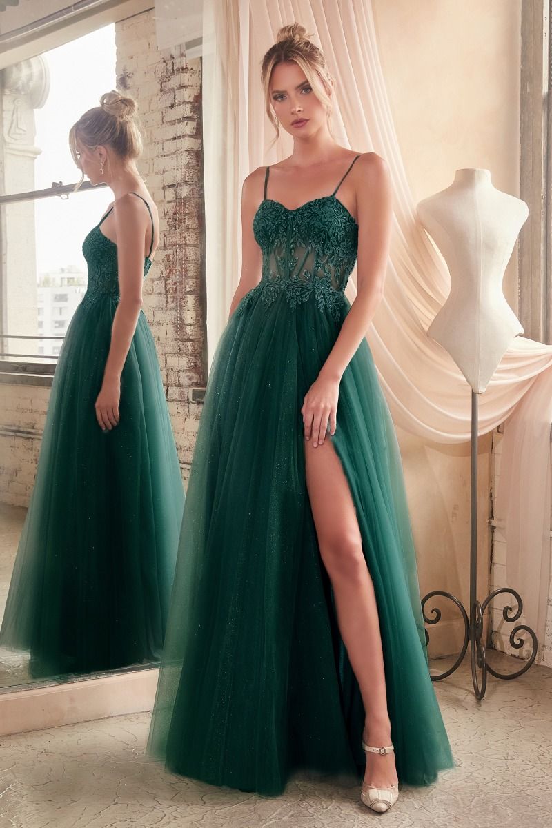 Layered Tulle A-Line Leg Slit Gown by Cinderella Divine C150 - Special Occasion