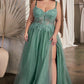 Lace A-Line Tulle Leg Slit Gown by Cinderella Divine C150C - Curves