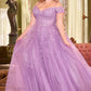Off The Shoulder Tulle A-Line Gown by Cinderella Divine C154C - Curves