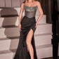 Satin Scoop Neckline Leg Slit Gown By Ladivine C161 - Women Evening Formal Gown - Special Occasion/Curves