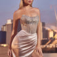 Satin Scoop Neckline Leg Slit Gown By Ladivine C161 - Women Evening Formal Gown - Special Occasion/Curves