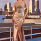 Satin Scoop Neckline Leg Slit Gown By Ladivine C161 - Women Evening Formal Gown - Special Occasion/Curves