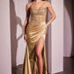 Satin Scoop Neckline Leg Slit Gown By Ladivine C161 - Women Evening Formal Gown - Special Occasion/Curves