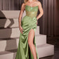 Satin Scoop Neckline Leg Slit Gown By Ladivine C161 - Women Evening Formal Gown - Special Occasion/Curves