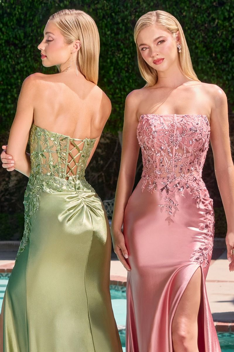 Stretch Satin Strapless Neckline Gown By Ladivine C168 - Women Evening Formal Gown - Special Occasion