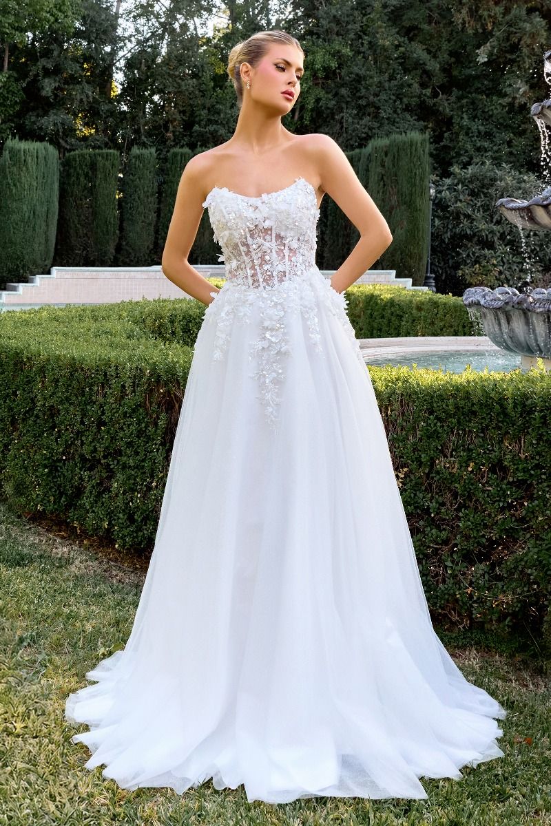 3D Floral Sweetheart Neckline Bridal Gown By Ladivine C174W - Women Evening Formal Gown