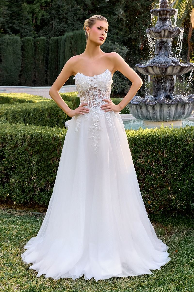 3D Floral Sweetheart Neckline Bridal Gown By Ladivine C174W - Women Evening Formal Gown