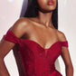 Off Shoulder Hot Stones Slit Gown By Ladivine CA106 - Women Evening Formal Gown - Special Occasion
