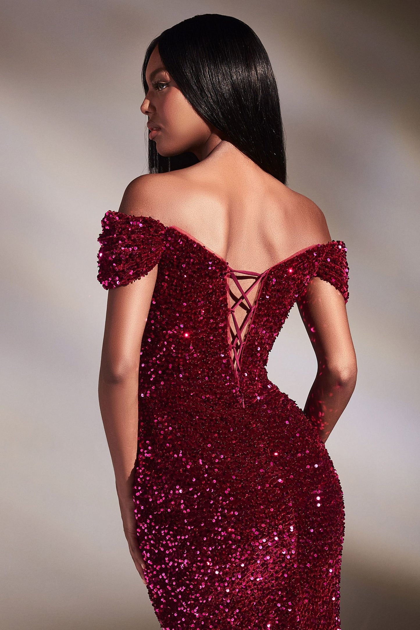 Off The Shoulder Sequin Gown By Ladivine CA109 - Women Evening Formal Gown - Special Occasion