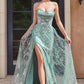Glitter Organza Sweetheart Neckline Leg Slit Gown By Ladivine CB129 - Women Evening Formal Gown - Special Occasion