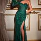 One Shoulder Glitter Printed Gown By Ladivine CB131 - Women Evening Formal Gown - Special Occasion