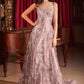 Sequin Floral Printed A-Line Gown by Cinderella Divine CB144 - Special Occasion