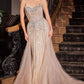 Strapless Crystal Layered Tulle Gown By Ladivine CB158 - Women Evening Formal Gown - Special Occasion