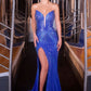 Embellishment Plunging Illusion High Slit Gown By Ladivine CB164 - Women Evening Formal Gown - Special Occasion