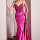 Glitter Deep V-Neckline Leg Slit Gown By Ladivine CC0238 - Women Evening Formal Gown - Special Occasion