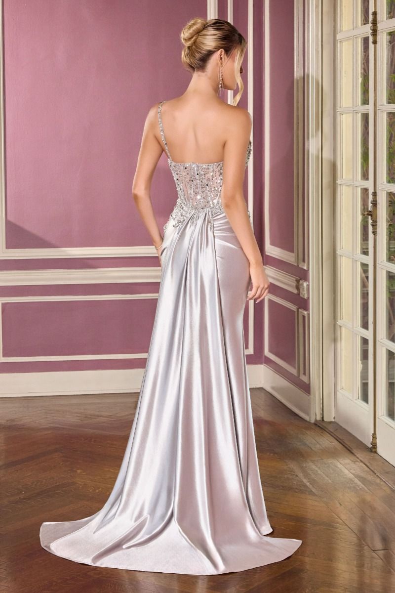 Asymmetrical Neckline Leg Slit Gown By Ladivine CC0329 - Women Evening Formal Gown - Special Occasion