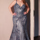 Embellished Plunging Neckline Tulle Gown By Ladivine CC0389C - Women Evening Formal Gown - Curves