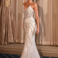 Crystal and Pearl Plunging Neckline Gown by Cinderella Divine CC0688W - Special Occasion