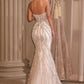 Crystal and Pearl Plunging Neckline Gown by Cinderella Divine CC0688W - Special Occasion