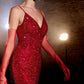 Fitted Glitter V-Neckline Leg Slit Gown by Cinderella Divine CC2167 - Special Occasion