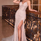 Fitted Glitter V-Neckline Leg Slit Gown by Cinderella Divine CC2167 - Special Occasion