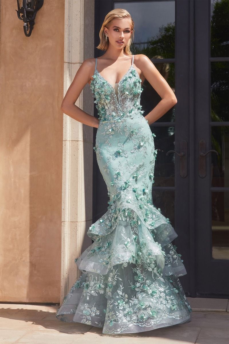 Floral Appliqued Mermaid Gown by Cinderella Divine CC2288 - Special Occasion