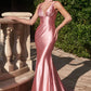Fitted Glitter Satin Sleeveless Gown by Cinderella Divine CC2346 - Special Occasion