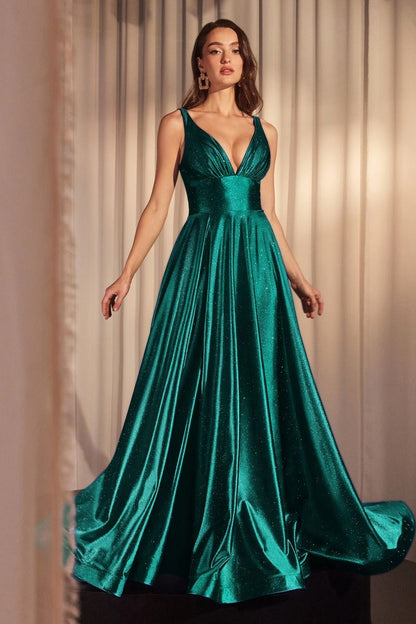 Glimmering Stretch Satin A-Line Gown by Cinderella Divine CC2349 - Special Occasion Glimmering Stretch Satin A-Line Gown by Cinderella Divine CC2349 - Special Occasion