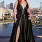 Glitter Satin V-Neck A-Line Gown by Cinderella Divine CC2349C - Curves