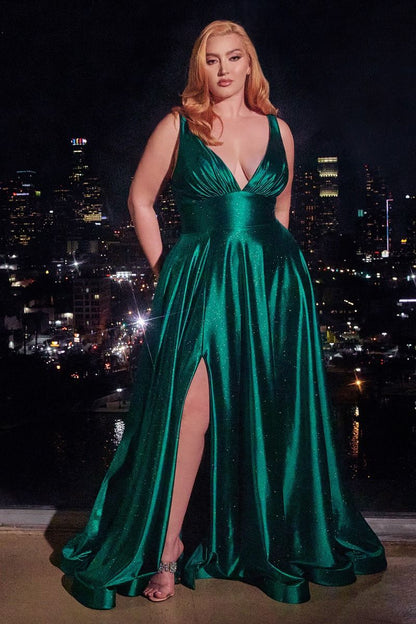 Glitter Satin V-Neck A-Line Gown by Cinderella Divine CC2349C - Curves Ariststyles Glitter Satin V-Neck A-Line Gown by Cinderella Divine CC2349C - Curves Ariststyles