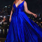 Glitter Satin V-Neck A-Line Gown by Cinderella Divine CC2349C - Curves