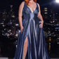 Glitter Satin V-Neck A-Line Gown by Cinderella Divine CC2349C - Curves