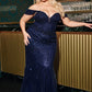 Sequin Off The Shoulder Gown By Ladivine CC341C - Women Evening Formal Gown - Curves