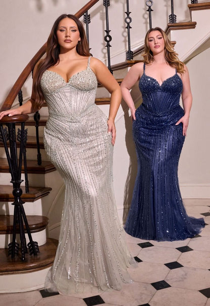 Sweetheart Neckline Fully Beaded Gown By Ladivine CC398C - Women Evening Formal Gown - Curves