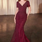 Beaded Tulle V-Neckline Mermaid Gown by Cinderella Divine CC4019 - Special Occasion/Curves