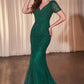 Beaded Tulle V-Neckline Mermaid Gown by Cinderella Divine CC4019 - Special Occasion/Curves